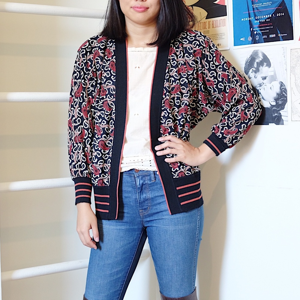 Vintage Black Red Open Cardigan Kimono